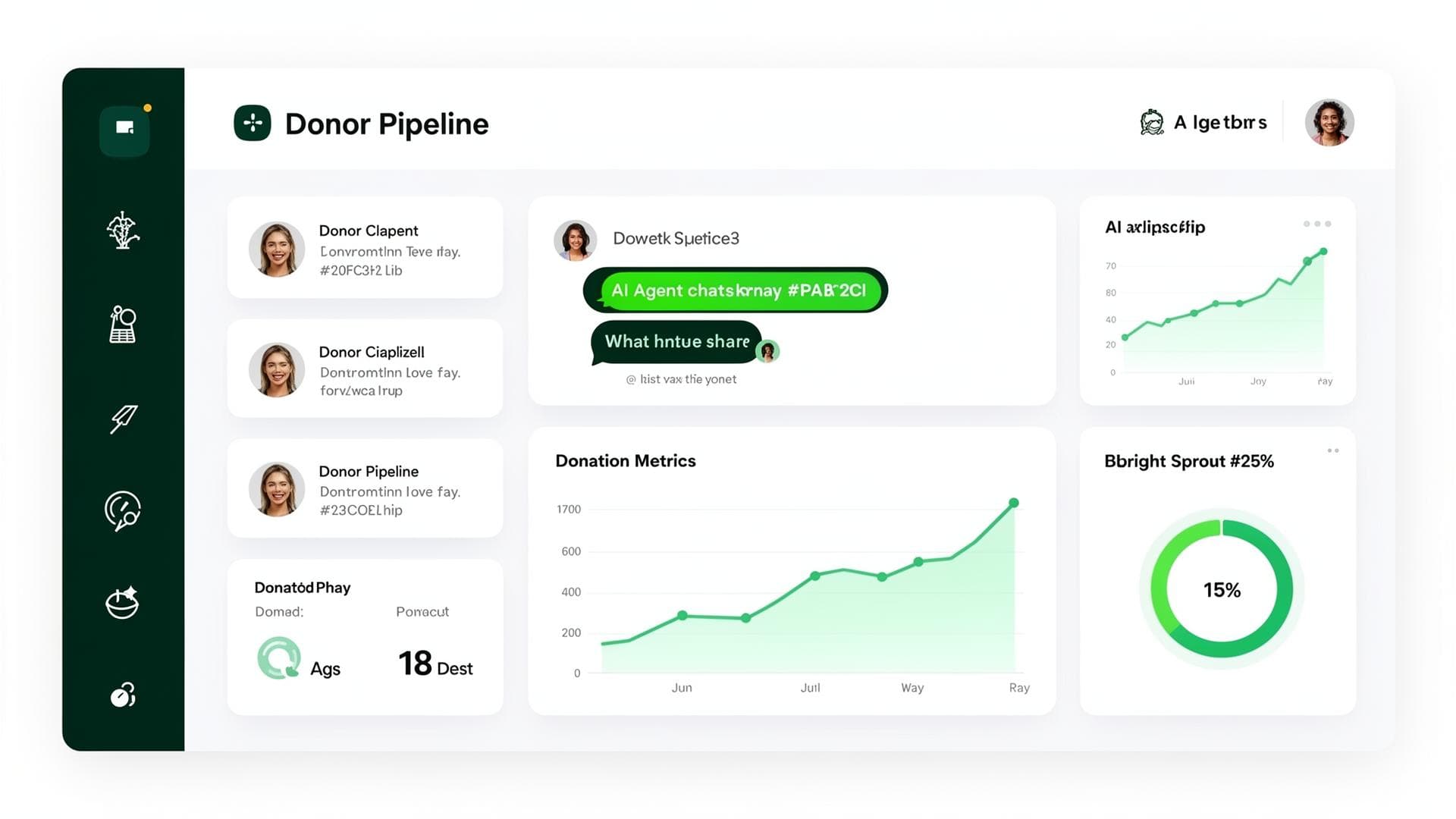GradRoots donor management dashboard showing pipeline, AI agents, and donation metrics